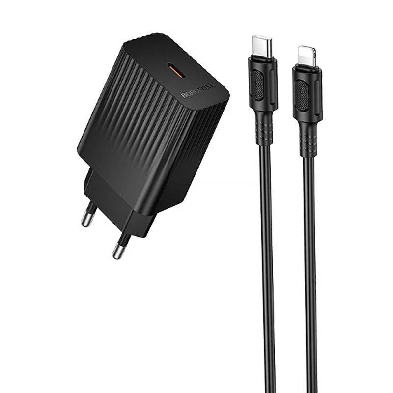 СЗУ Borofone BAS75A Source PD30W (1USB-C) + кабель Type-C to Lightning – Black. Фото 1 из 4
