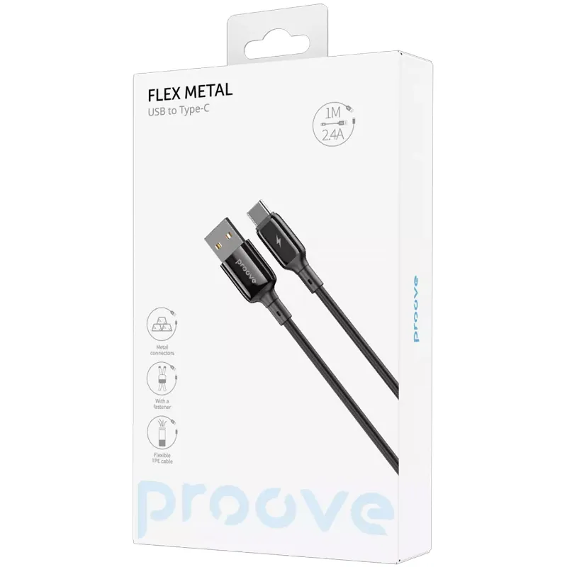 Дата кабель Proove Flex Metal USB to Type-C 3A (1m) – Black. Фото 3 з 3