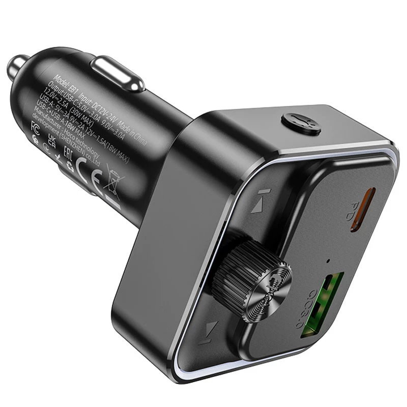 АЗУ FM модулятор Hoco E81 Fantasy PD30W+QC3.0 – Black. Фото 5 из 8