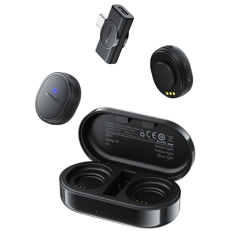 Петличний бездротовий мікрофон Acefast R3 Type-C – Black. Фото 2 з 5