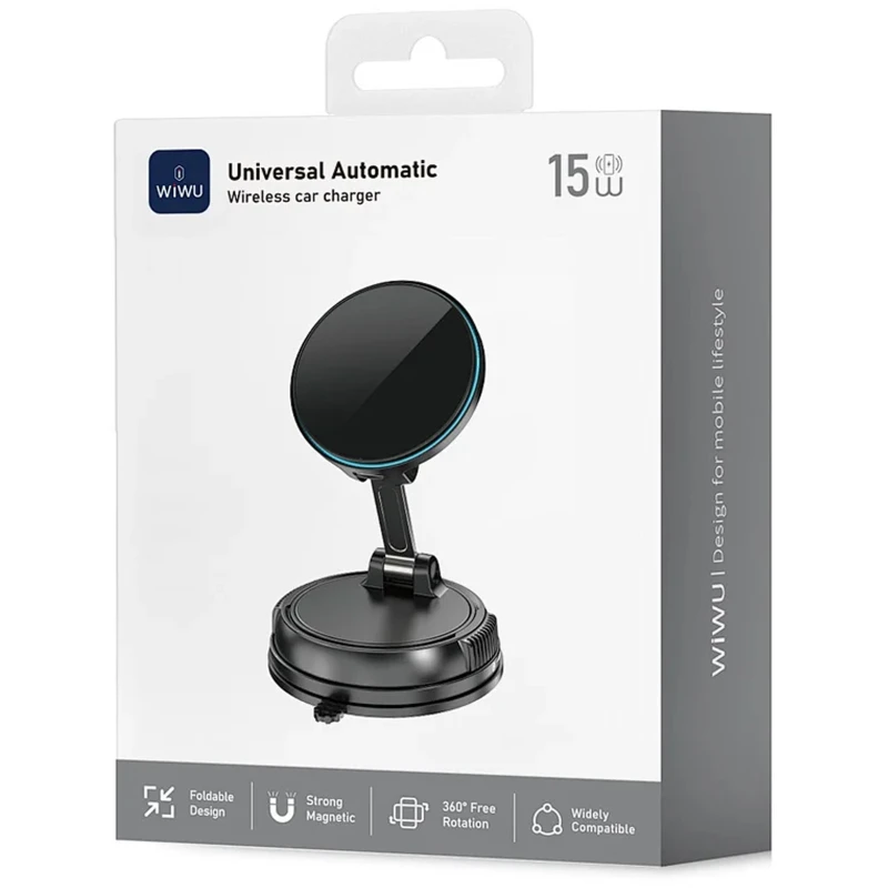 Автотримач з БЗП WIWU CH-326 Universal Vacuum Suction Magnetic 15W – Black. Фото 6 з 8