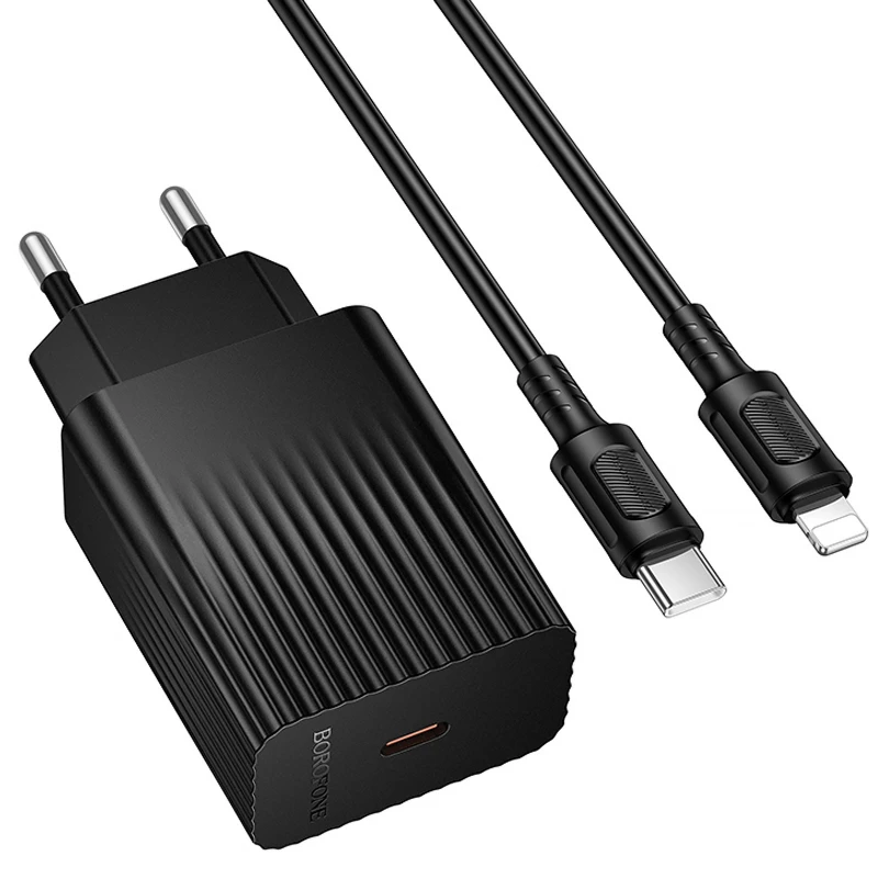 СЗУ Borofone BAS75A Source PD30W (1USB-C) + кабель Type-C to Lightning – Black. Фото 3 из 4