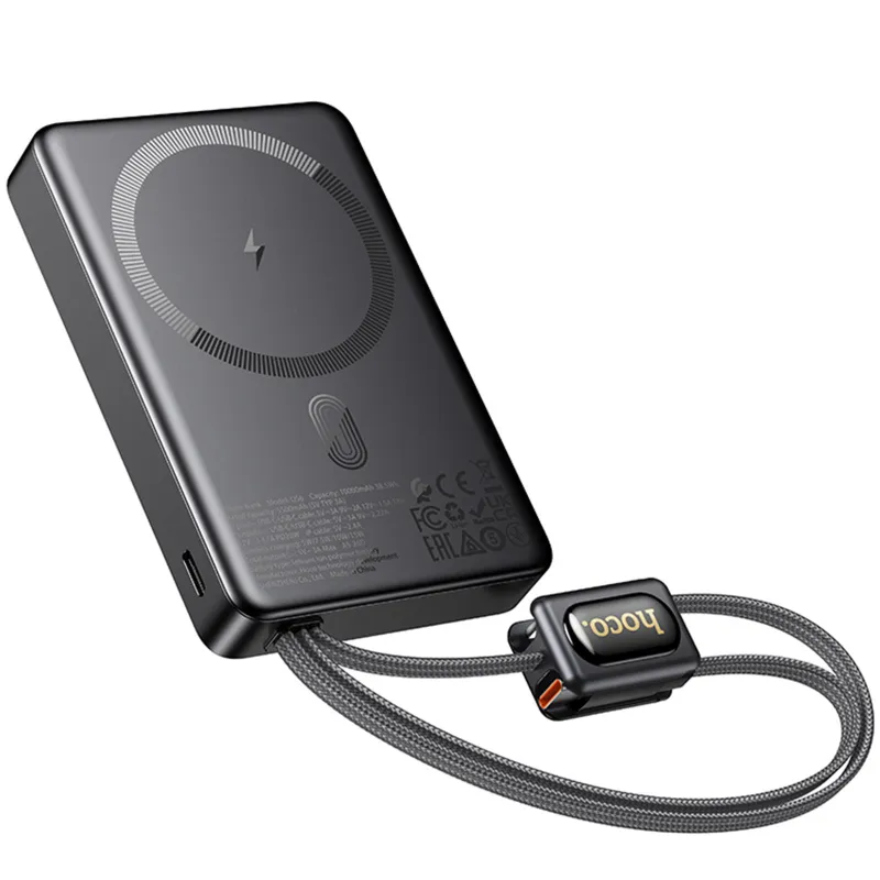 Портативное ЗУ Power Bank Hoco Q56 Premium PD20W с БЗУ with cable 10000 mAh – Metal gray. Фото 4 из 6