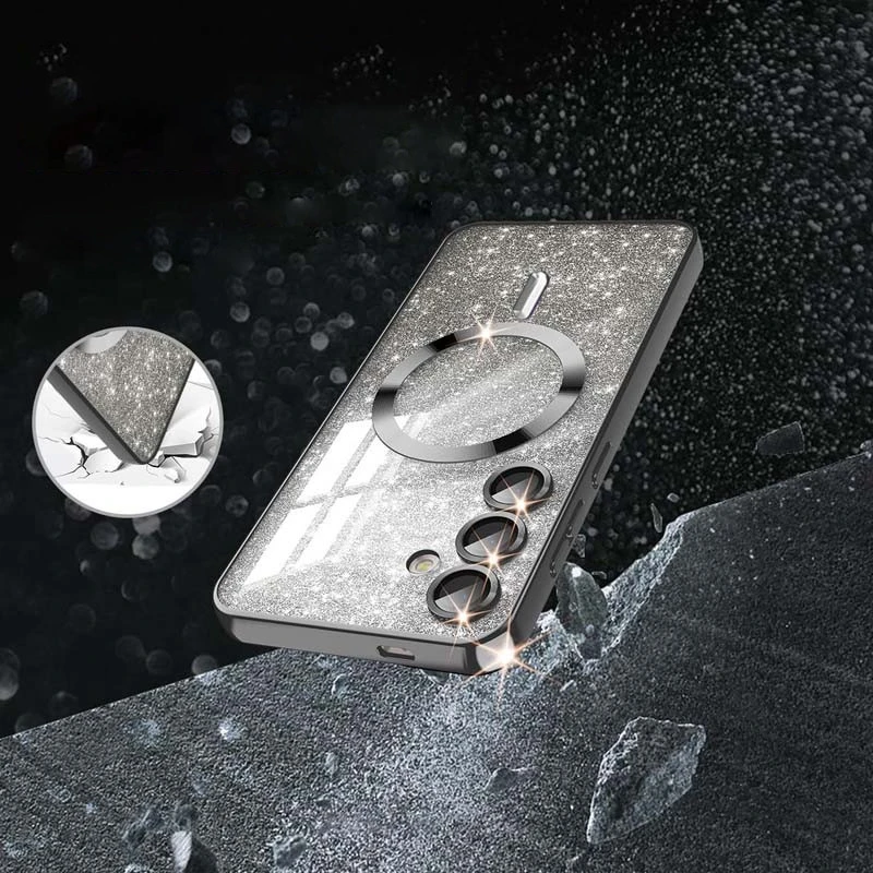 Чохол з блискітками, захисними лінзами на камеру та MagSafe на Samsung Galaxy S25 – Чорний / Black. Фото 8 з 12