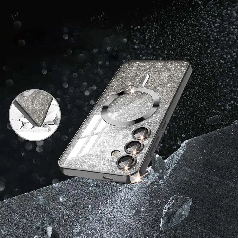 Чохол з блискітками, захисними лінзами на камеру та MagSafe на Samsung Galaxy S25+ – Чорний / Black. Фото 3 з 5