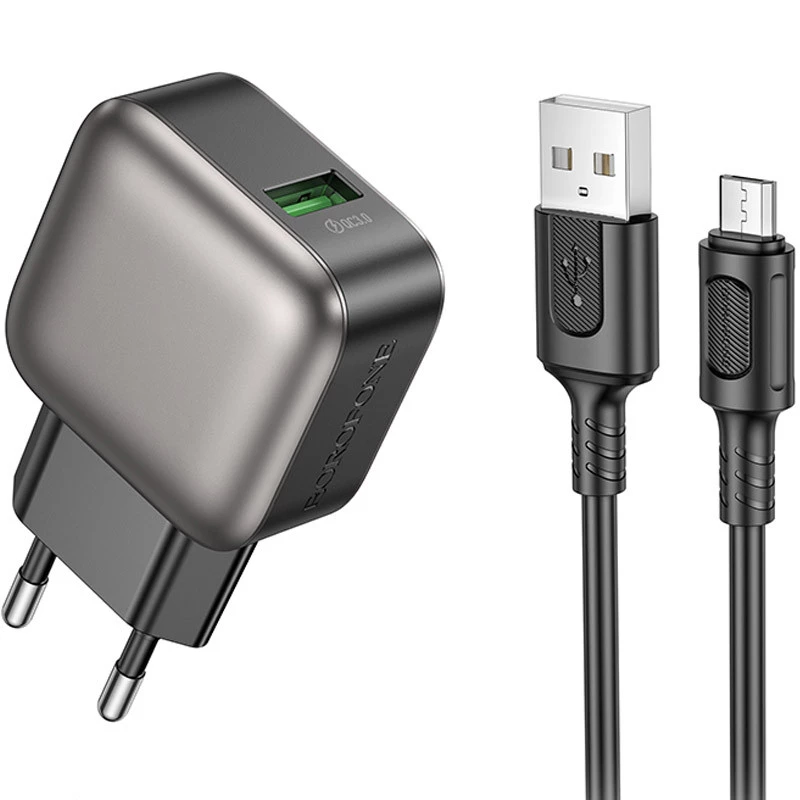 МЗП Borofone BAS52A Absolute QC3.0 (1USB-A) + кабель USB to MicroUSB фото 2 з 2