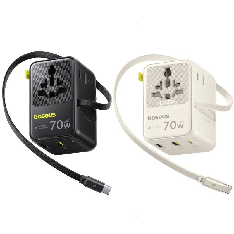 Мережевий універсальний перехідник Baseus CG11 70W with retractable cable (2USB-A/3C/1Socket) (E0307E) фото 1 з 2
