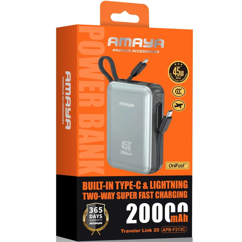 Портативний ЗП Power Bank Amaya F213C PD45W with cable 20000 mAh – Gun Metal. Фото 2 з 2