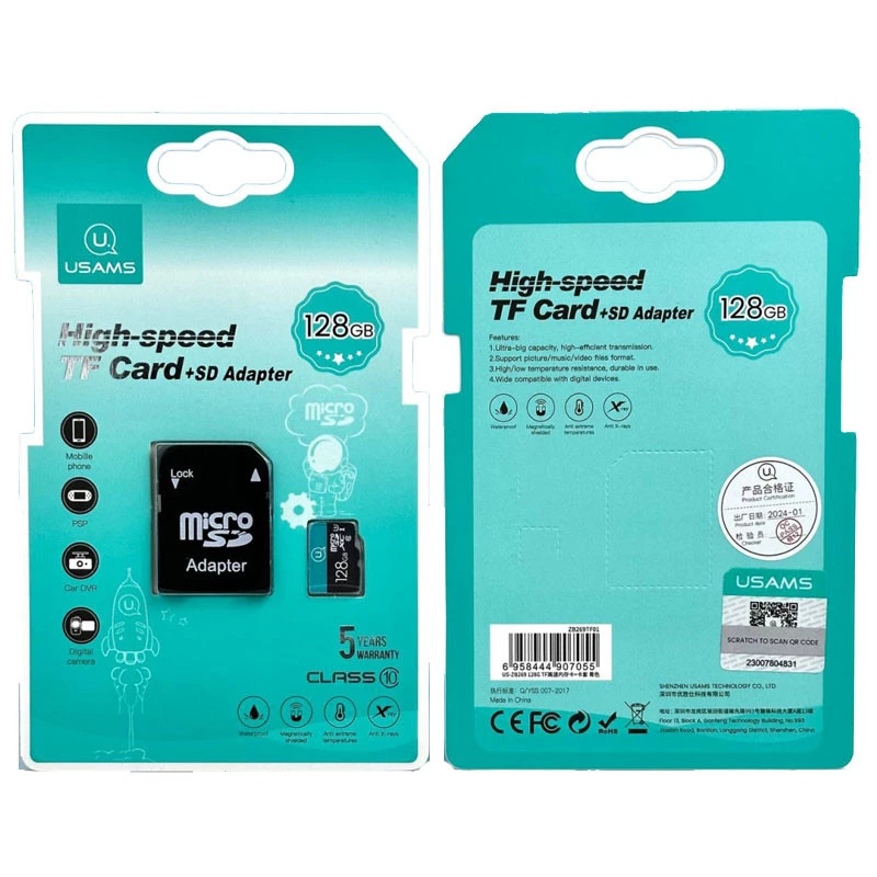 Карта пам'яті USAMS US-ZB269 TF High Speed Card 128 Gb + adapter фото 1 з 1