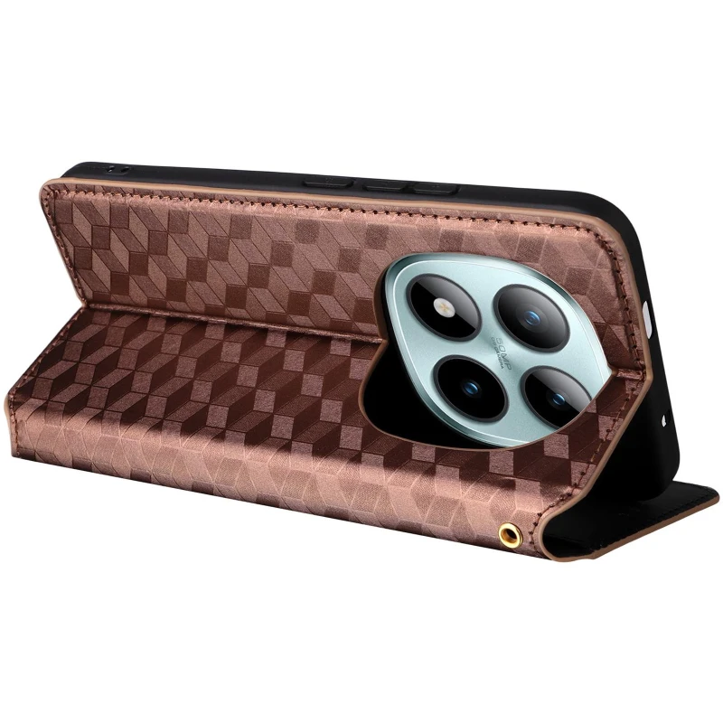 Шкіряний чохол-книжка Rhombus Book для Xiaomi Redmi Note 15 Pro+ 5G – Brown. Фото 5 з 5