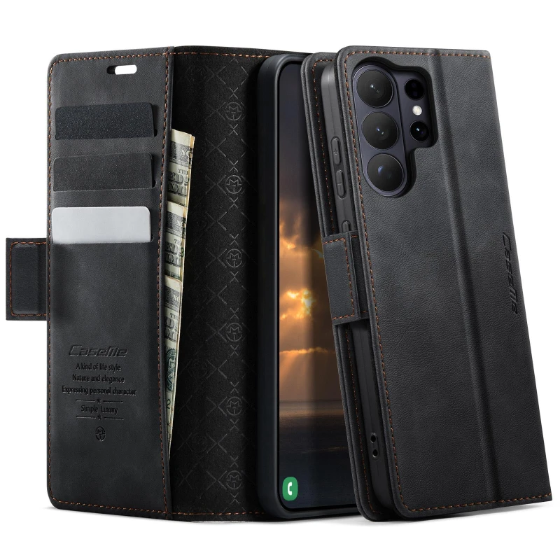 Кожаный чехол-книжка CaseMe Velvet Matte для Samsung Galaxy S26 Ultra – Black. Фото 3 из 5