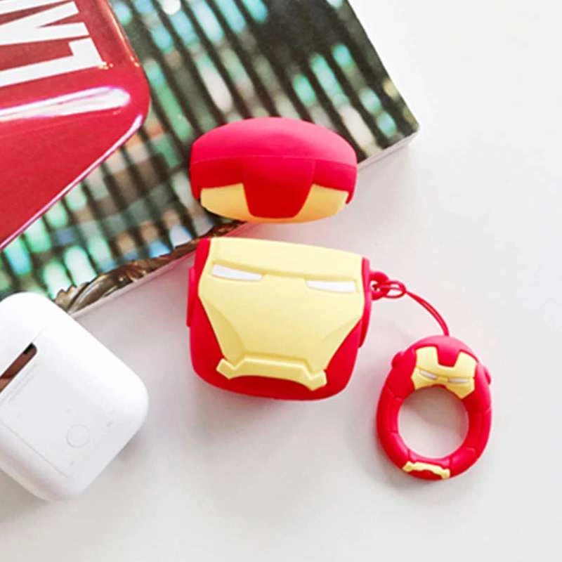 Силіконовий футляр Marvel & DC series для навушників AirPods 1/2 + кільце – Iron Man / Червоний. Фото 3 з 5