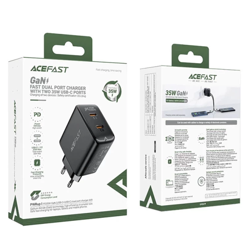 МЗП Acefast A49 PD35W GaN (USB-C+USB-C) dual port – Black. Фото 5 з 5