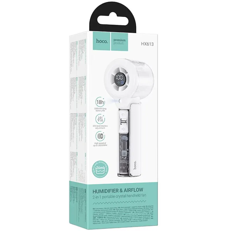 Портативный вентилятор Hoco HX613 с водяным охлаждением 3000 mAh – White. Фото 3 из 3