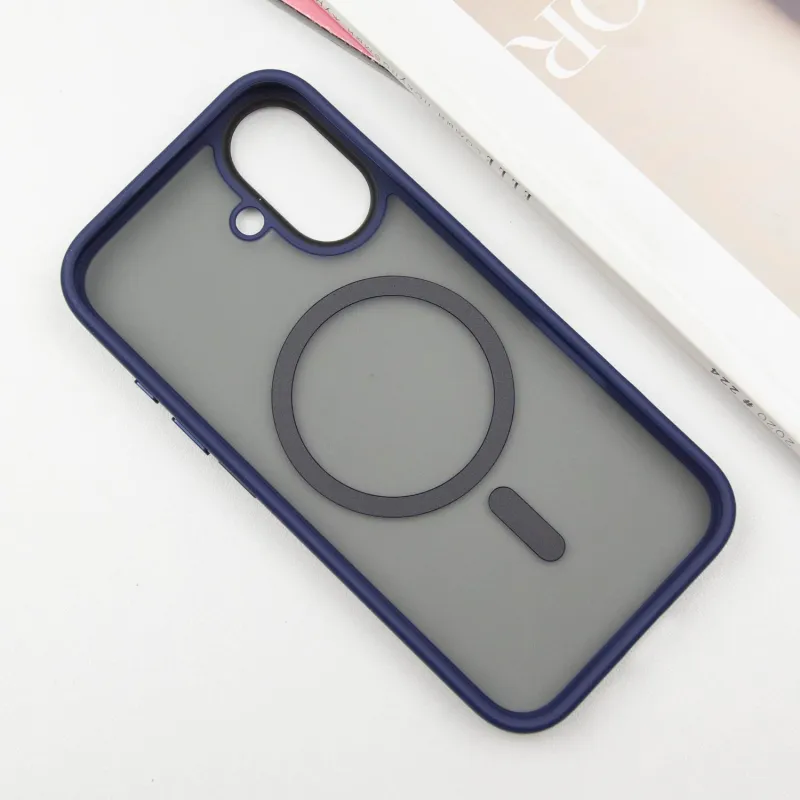 TPU+PC чехол Metal Buttons with Magnetic Fit для Apple iPhone 16 – Синий / Navy Blue. Фото 4 из 8