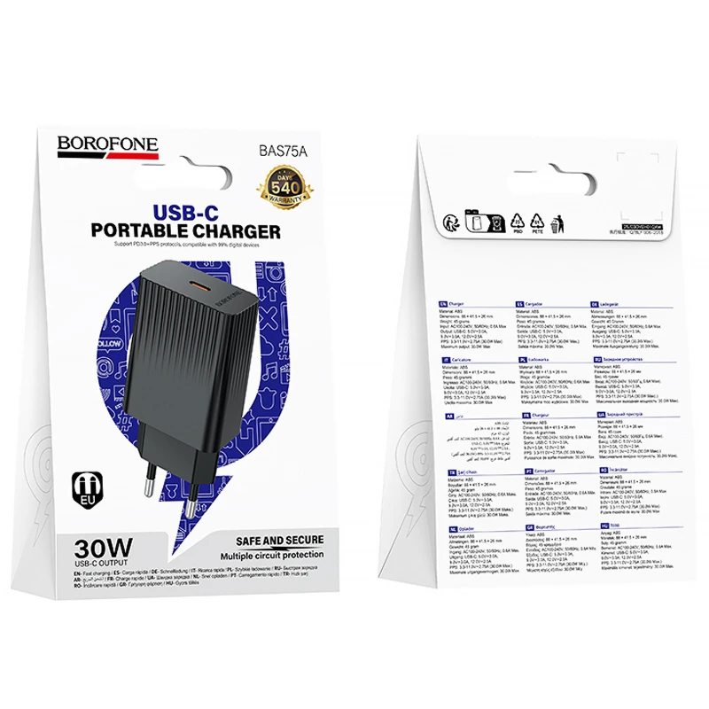 СЗУ Borofone BAS75A Source PD30W (1USB-C) – Black. Фото 2 из 4