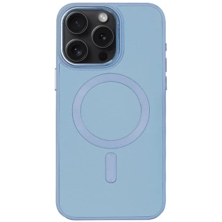 Кожаный чехол Bonbon с металлическими кнопками и MagSafe на Apple iPhone 12 Pro Max (6.7") — Голубой / Mist blue