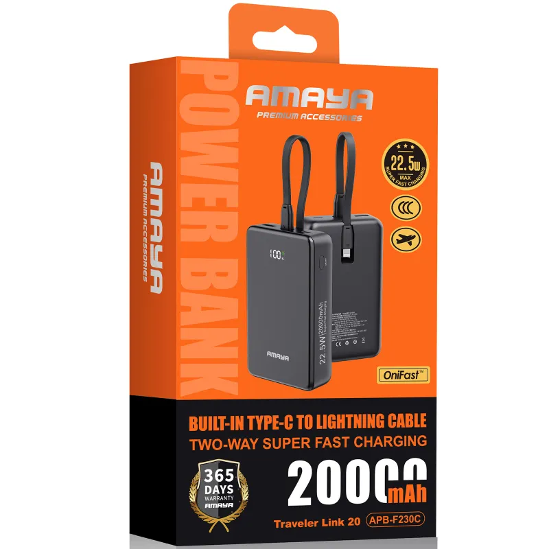 Портативний ЗП Power Bank Amaya F230C PD22.5W with cable 20000 mAh – Black. Фото 2 з 2