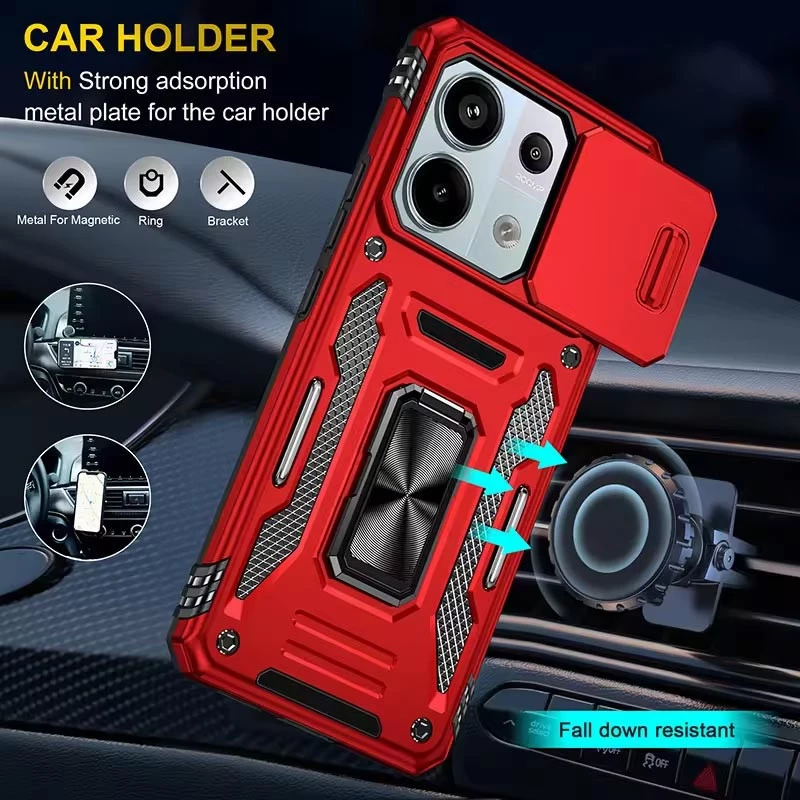 Ударостійкий чохол Square Ring зi шторкою на камеру на Xiaomi Redmi Note 13 Pro 4G – Червоний / Red. Фото 5 з 6