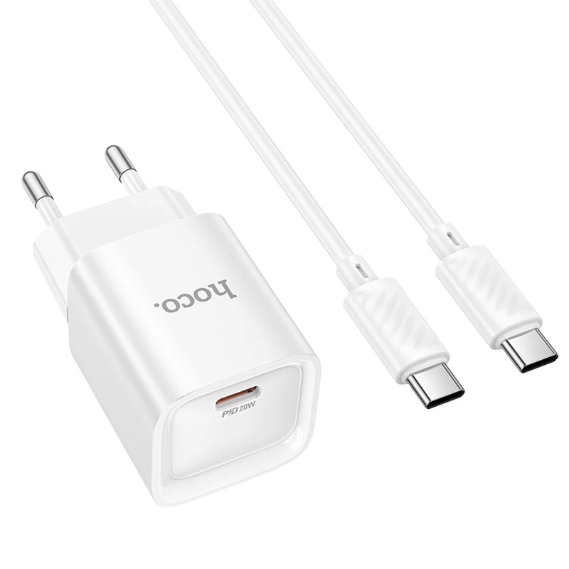 СЗУ Hoco C146A Charm PD20W (1USB-C) + кабель Type-C to Type-C – White. Фото 3 из 8