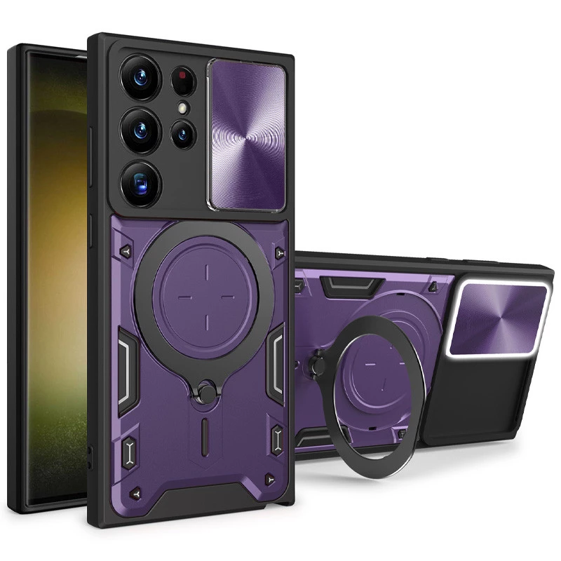 

Ударостійкий чохол Bracket Ringstand із захисною шторкою для камери на Samsung Galaxy S23 Ultra (Purple)