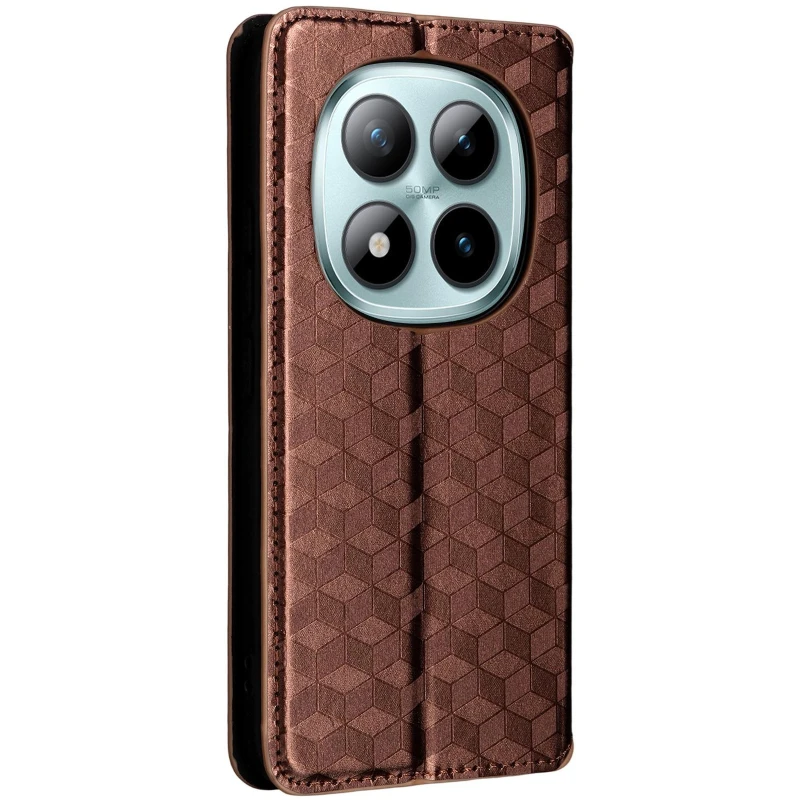 Шкіряний чохол-книжка Rhombus Book для Xiaomi Redmi Note 15 Pro+ 5G – Brown. Фото 4 з 5