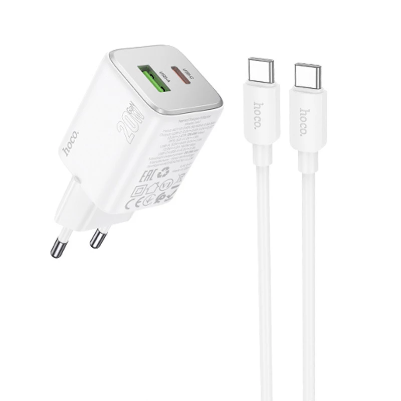 

СЗУ Hoco N41 Almighty PD20W+QC3.0 + Type-C to Type-C (White)