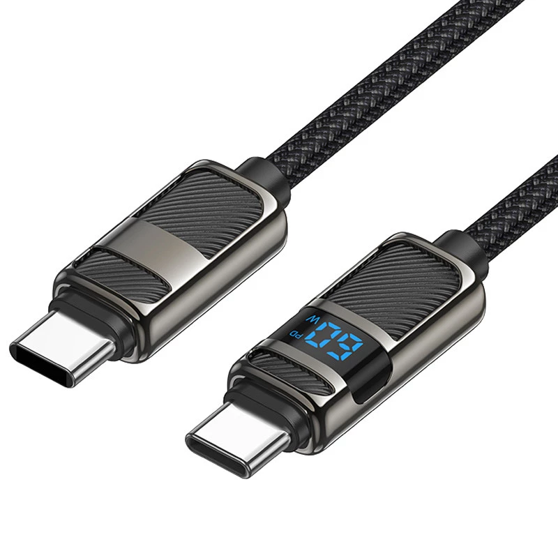 Дата кабель Hoco U137 Line with display Type-C to Type-C 60W (1.2m) – Black. Фото 2 з 6