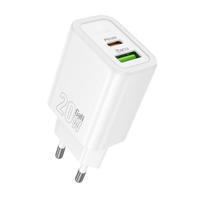 МЗП Hoco N61 Gentle PD20W+QC3.0 (1USB-A/1C) + кабель Type-C to Type-C – White. Фото 5 з 6
