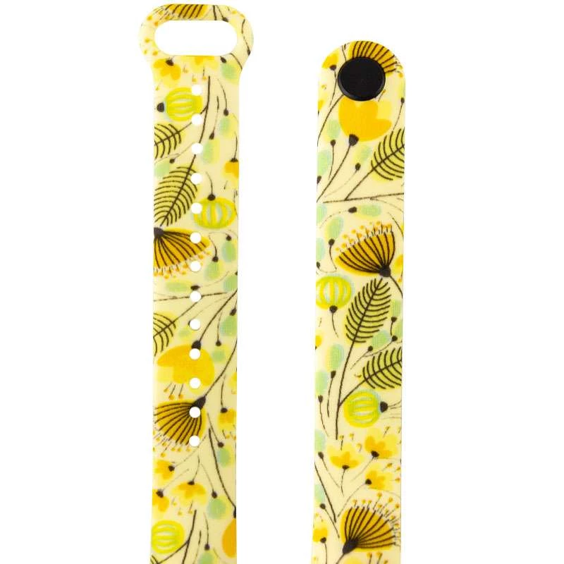 Силіконовий ремінець з малюнком для Xiaomi Mi Band 5 – Жовтий / Цветы. Фото 2 з 3