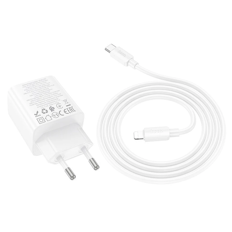 СЗУ Hoco N55 Fundador PD20W four-port (2USB-A/2C) + Type-C to Lightning – White. Фото 3 из 4