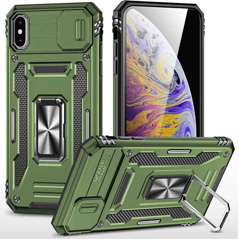 Ударостійкий чохол Square Ring зi шторкою на камеру на Apple iPhone XS (5.8") – Оливковий / Army Green. Фото 1 з 1