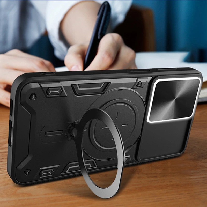 Ударостійкий чохол Bracket Ringstand із захисною шторкою для камери на Samsung Galaxy M35 – Black. Фото 6 з 6