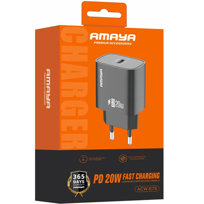 СЗУ Amaya E75D PD20W (1USB-C) – Black. Фото 2 из 2