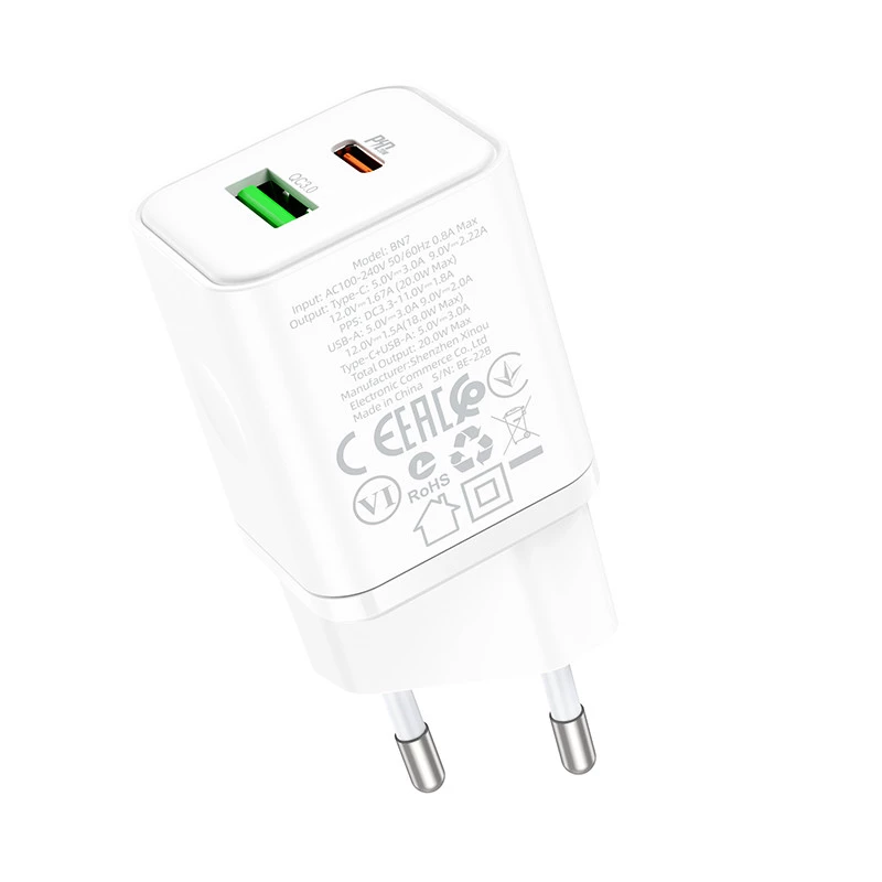 МЗП Borofone BN7 PD20W+QC3.0 (1USB-A/1C) – White. Фото 5 з 6
