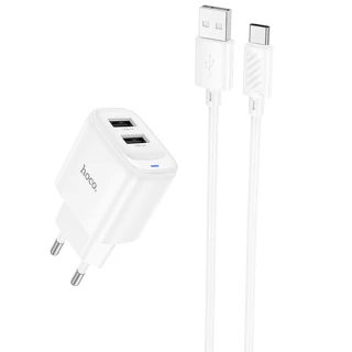 МЗП Hoco C141A Smart 2.1A (2USB-A) + кабель USB to Type-C фото 1 з 1