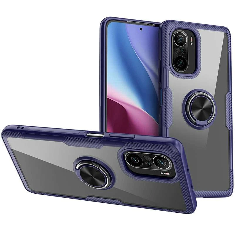 

Чехол Deen CrystalRing с магнитным кольцом для Xiaomi Redmi K40 / K40 Pro / K40 Pro+ / Poco F3 (Бесцветный / Синий), Безбарвний / синій