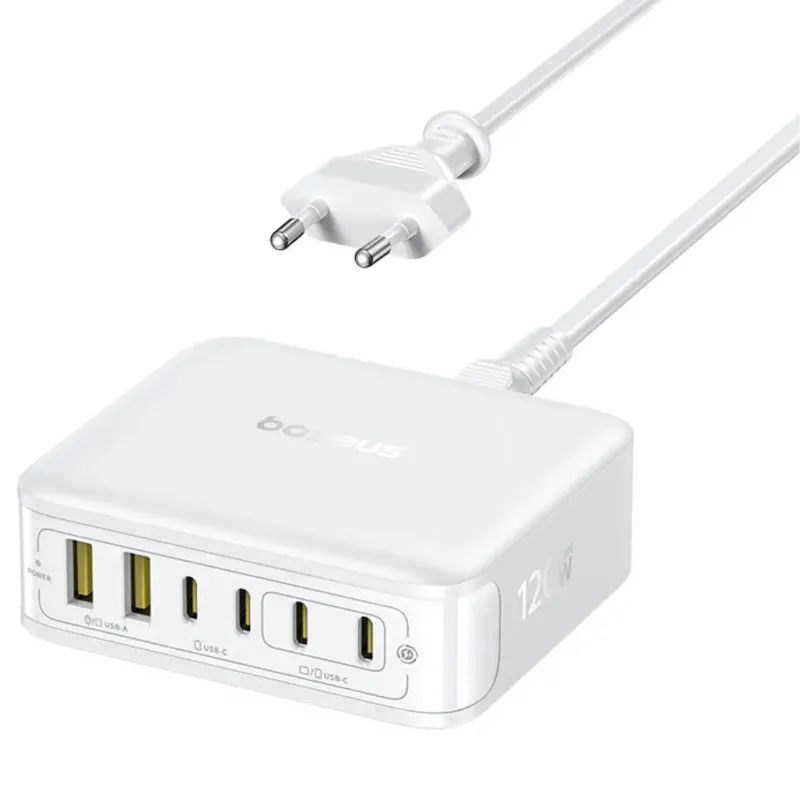 СЗУ Baseus EnerFill FH21 PD120W+QC3.0 6in1 (2USB-A/4C) (E0120T) – Moon White. Фото 1 из 3