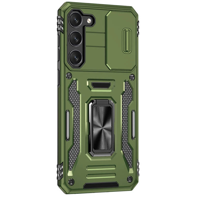 Ударостійкий чохол Square Ring зi шторкою на камеру на Samsung Galaxy S21+ – Оливковий / Army Green. Фото 5 з 5