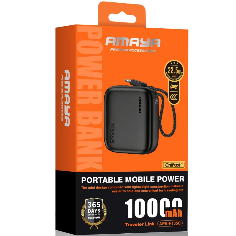 Портативное ЗУ Power Bank Amaya F135C PD22.5W with cable 10000 mAh – Black. Фото 2 из 2