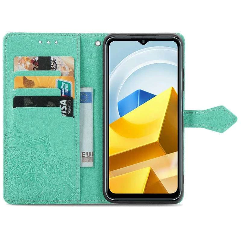 Шкіряний чохол-книжка Art Case з візитницею для Xiaomi Poco M5 – Бірюзовий. Фото 2 з 3