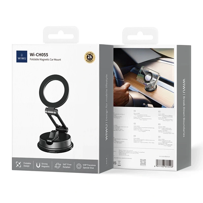Автотримач WIWU Wi-CH-055 Foldable Magnetic – Black. Фото 2 з 6