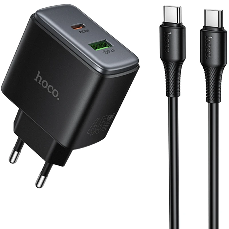 МЗП Hoco C158A Upgrade PD45W (1USB-A/1C) + кабель Type-C to Type-C фото 1 з 1