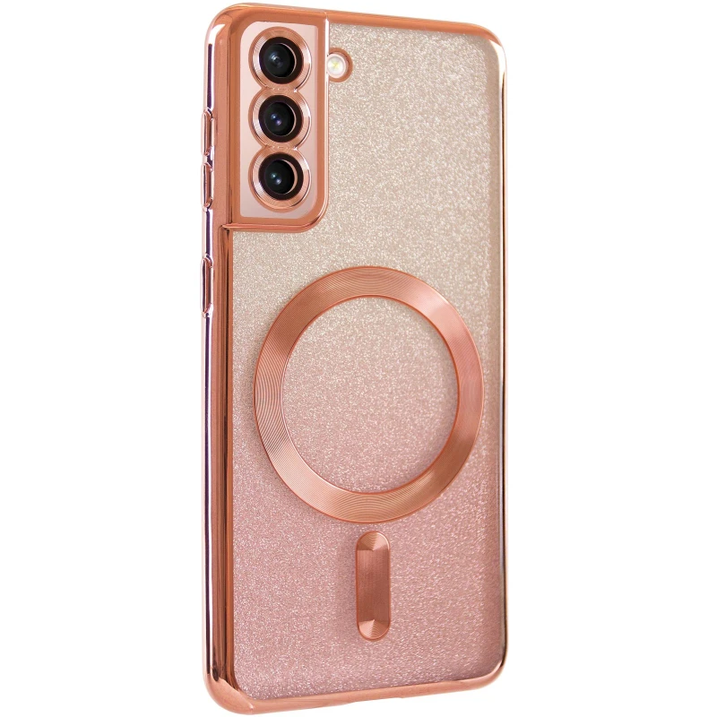 Чохол з блискітками, захисними лінзами на камеру та MagSafe на Samsung Galaxy S21 FE – Рожевий / Rose Gold. Фото 3 з 12