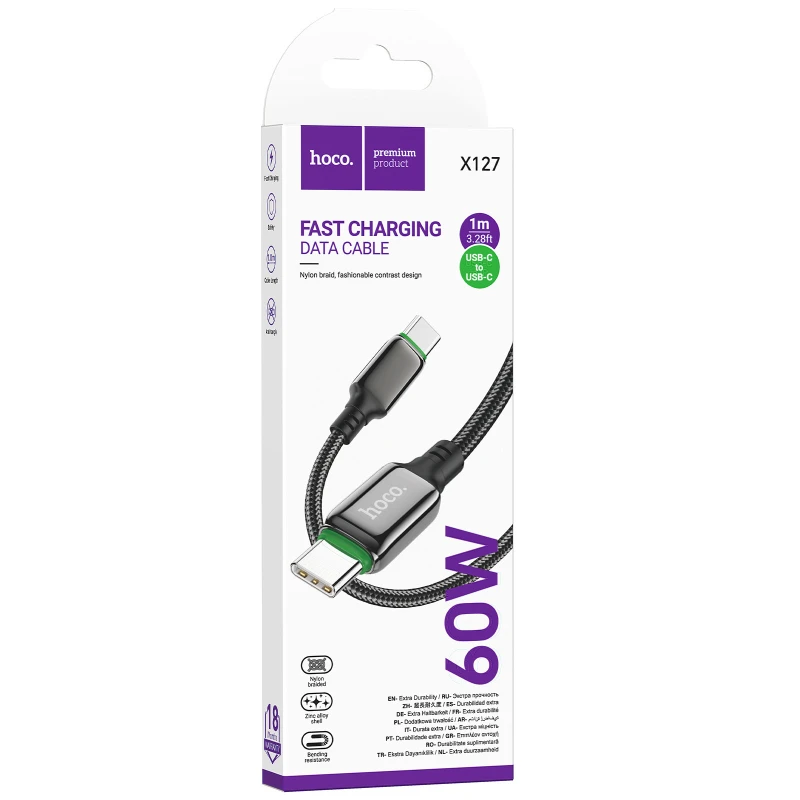 Дата кабель Hoco X127 Exceed Type-C to Type-C 60W (1m) – Black. Фото 2 з 6