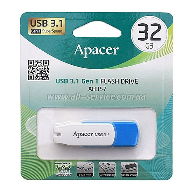 Флеш накопитель Apacer USB 3.2 AH357 32GB – Blue / White. Фото 7 из 7
