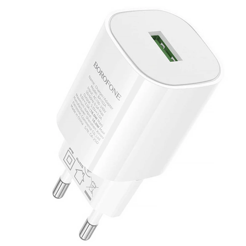 МЗП Borofone BA102A Pudding QC3.0 (1USB-A) + кабель USB to MicroUSB – White. Фото 3 з 4
