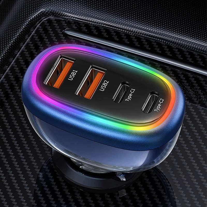 АЗУ Usams US-CC169 C34 PD30W+QC3.0 AACC 120W with Colorful Light – Blue. Фото 4 из 5