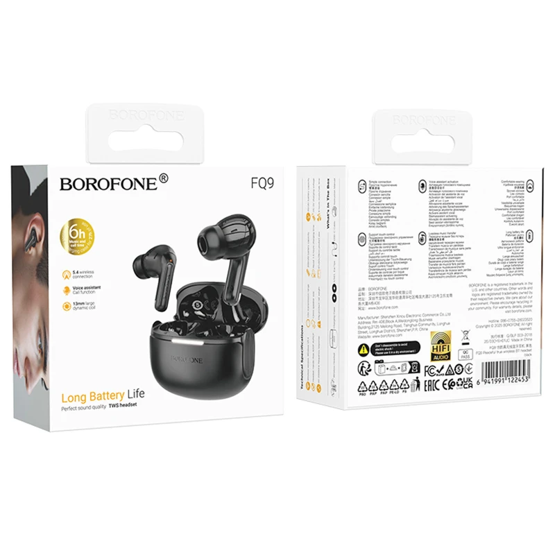 Бездротові TWS навушники Borofone FQ9 Peaceful – Black. Фото 2 з 4