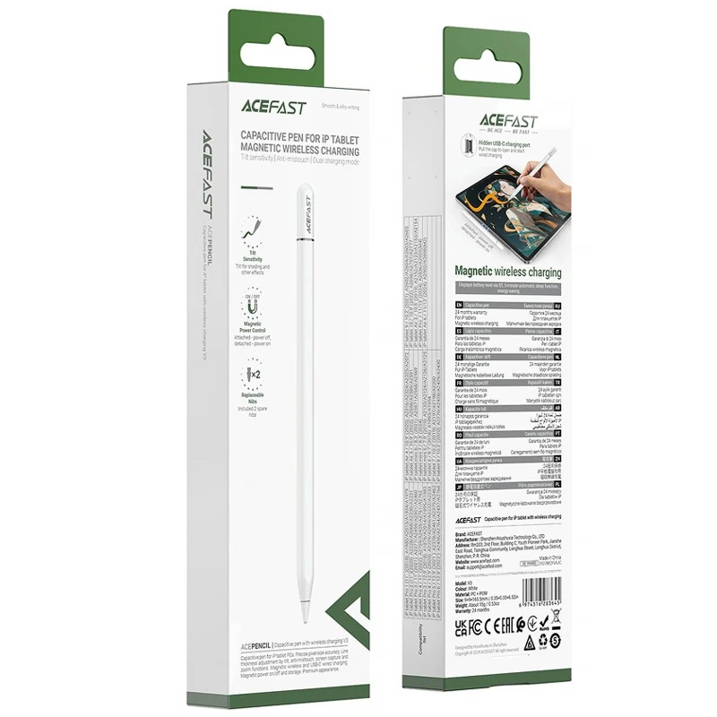 Стилус Acefast V3 Universal Capacitive Pen with wireless charging for iPad – White. Фото 6 з 6